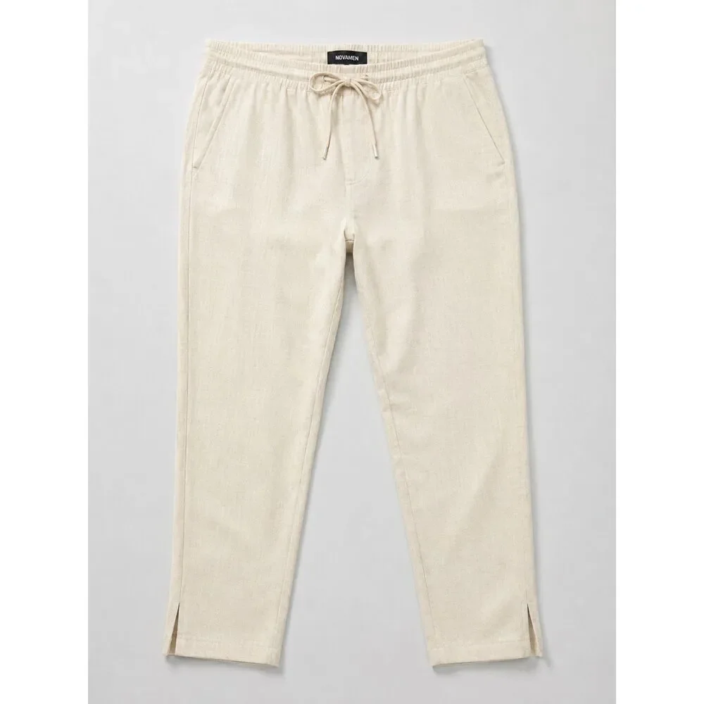 NOVAMEN Men's Cream Textured Drawstring Pants XXL Elastic Waist NWT 33 Inseam